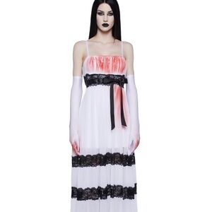 Elegant White and Pink Dress with Black Lace